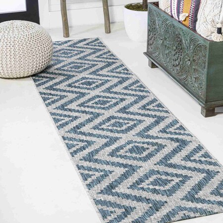 Jonathan Y Sintra Diamond Tribal Blue/Gray 2 ft. x 8 ft. Indoor/Outdoor Runner Rug SMB116A-28