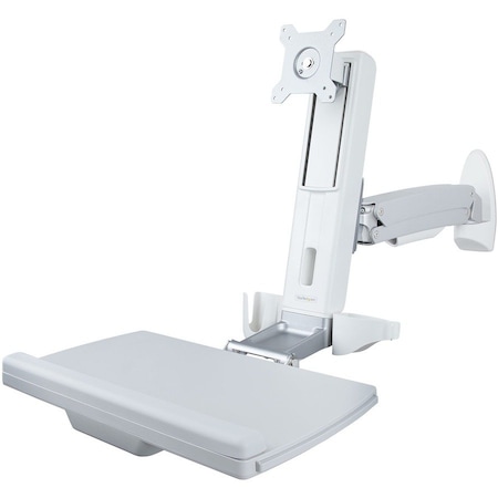 Startech.Com Wall Mount Workstation, Full Motion Sit Stand Desk w/ Height Adjustable VESA Monitor Arm & WALL-WORKSTATION-S