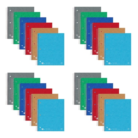 Roaring Spring Case of Wirebound Notebooks, 11"x9", 3 Subject 3 Pkt, 120 sht, College Ruled w/margin, Asstd. Colors, PK24 11384cs