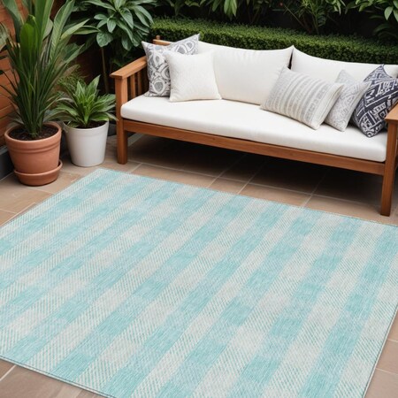 Homeroots 10' X 14' Aqua And Ivory Plaid Washable Indoor Outdoor Area Rug 595456