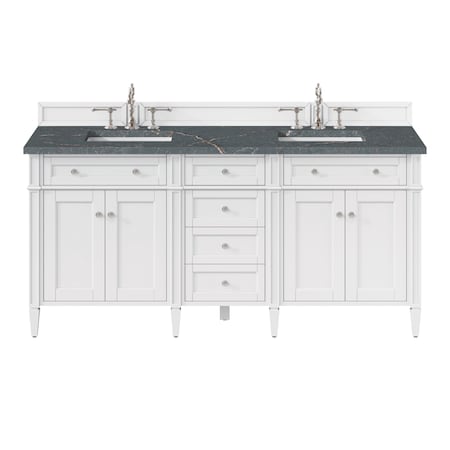 James Martin Vanities Brittany 72'' D Vanity, Bright White Vanity w/ Parisien Bleu Silestone Top w/ Wireless Charger 655-V72-BW-FPBL