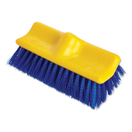 Rubbermaid Commercial Bi-Level Deck Scrub Brush, Poly Fibers, 10 Plastic Block, Tapered Hole FG633700BLUE