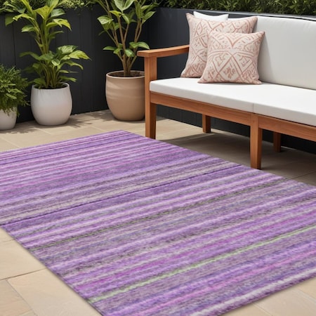 Homeroots 10' X 14' Purple Eggplant And Lilac Striped Washable Indoor Outdoor Area Rug 577798