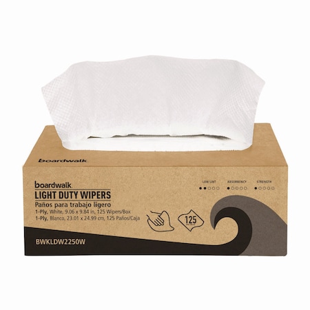 Boardwalk One-Ply Paper Wipers, 9.84 x 9.06, White, 125 Wipers/Box, 18PK LDW2250W