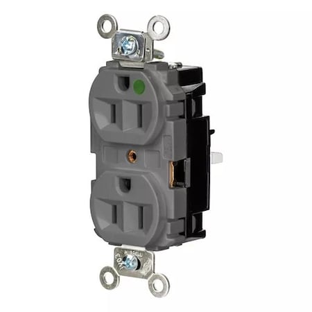 Hubbell Wiring Device-Kellems Straight Blade Receptacle, 5-15R, 15 A, 125V AC, 2 Pole, 3 Wire, Surface Mount, Grounded HBL8200STGY