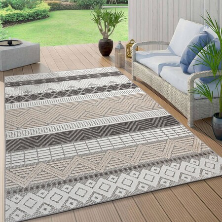 World Rug Gallery Contemporary Boho Indoor/Outdoor Area Rug 6 ft 6 in x 9 ft Gray 5559GRAY6X9