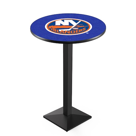 Holland Bar Stool Co 42" Blk Wrinkle New York Islanders Pub Table, 36" dia. Top L217B4236NYIsln