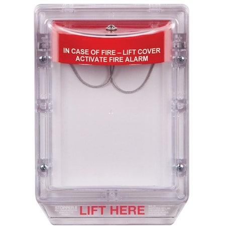 Safety Technology International Pull Station Guard, Polycarbonate, Flush Mount, 6 7/8 in W x 8 7/8 in H x 3 1/4 in D, Clear, Red STI-1200