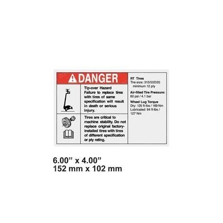 Genie REPLACEMENT DECAL-DANGER-TIPOVER-AIR TIRES 218557GT