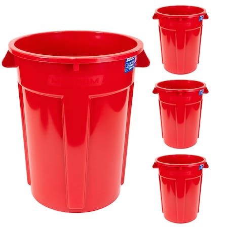 Magnum Tool 55 Gallon Trash Can, High-Vis Red, Construction Grade, Heavy Duty Plastic, (4 Pack) CMTC-C000-55R04