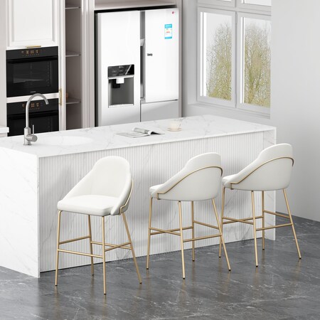 Manhattan Comfort Gracie Barstool in White and Gold - Set of 3 3-BS022-GWH