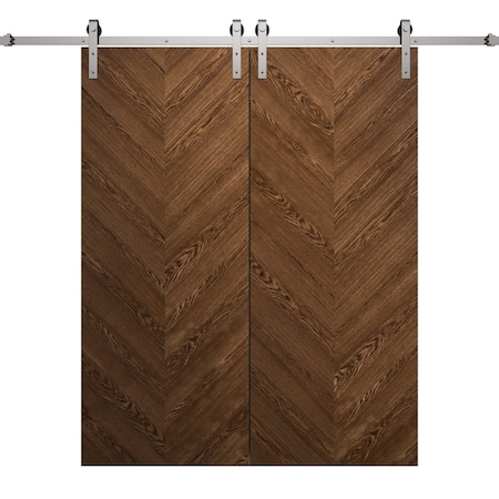 Sartodoors Modern Double Barn Door 60 x 80 inches, Ego 5005 Cognac Oak Veneer, 13FT Silver Rail Track Set, S EGO5005DB-S-DKO-60