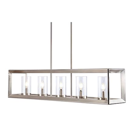 Jonathan Y Anna 38.5" Linear 5-light Metal/Glass LED Pendant, Nickel JYL7414B