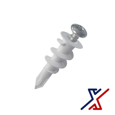 X1 Tools 1 5/8" Long Nylon / Plastic Drywall Anchor w/ 1" Screw, 100 Sets, 100PK X1E-CON-ANC-DRY-2010x100