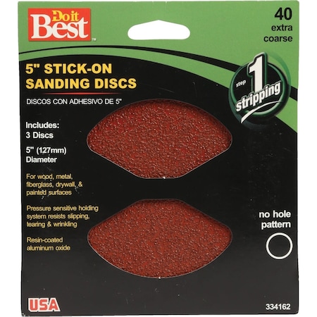 Do It Best 5'' 40 Grit Stick-On Sanding Disc, 3PK 334162GA