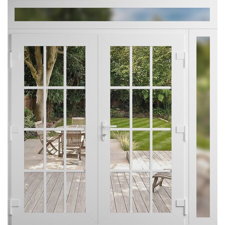 Vdomdoors Front Exterior Prehung Metal-Plastic Double Doors Clear Glass / MANUX 8355 White Silk / Office Comm MANUX8355DEXD-WS-W72+16xH80+12-LH-I