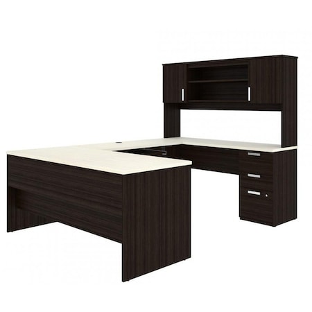 Bestar Ridgely Series U-Shaped Desk With Dark Chocolate & White Chocolate Finish 52414-31