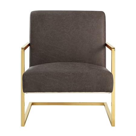 Homeroots 27" Tan And Gold Faux Leather Arm Chair 533874