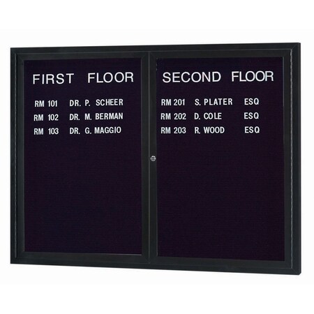 Aarco Enclosed Letter Board Directory w/ Powder Coated Black Aluminum Frame, 48''Hx60''W, 2 Doors ADC4860BK