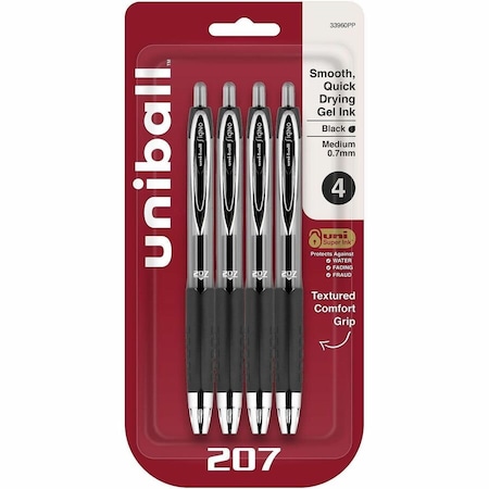 Uniball TM 207 Gel Pen, 0.7 mm Medium Pen Point, Refillable, Retractable, Black Ink, Gel-based, 6PK 33960PP