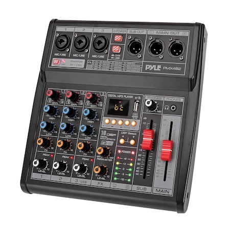 Pyle PyleProfessional DJ Audio Mixer - 3-Channel, USB Interface, 3 Mic Inputs, 48V Phantom Power, FX PMX462