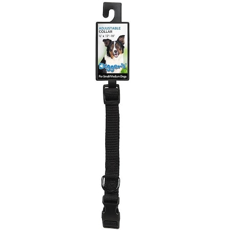 Boss Pet PDQ Adjustable Dog Collar, 12 to 18 in L Collar, 5/8 in W Collar, Nylon, Black 2938003