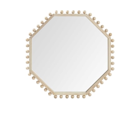 Homeroots 33" Natural Wood Octagon Beaded Framed Accent Mirror 376421
