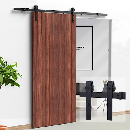 Yssoa Miibox 8ft, Fit 40in Wide Door Panel I Shape Hanger Sliding Barn Roller Hardware Kit, Smooth HIROLLDOOR01STEEL8B