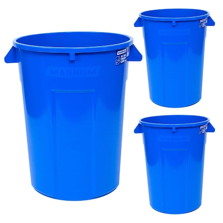 Magnum Tool 44 Gallon Trash Can, High-Vis Blue, Construction Grade, Heavy Duty Plastic, 3PK CMTC-C000-44B03