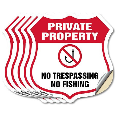 Signmission Private Property Shield Sign No Trespass, 4 inch X 4 inch, Vinyl Decal, 5PK SHI-D-5PACK-4-447