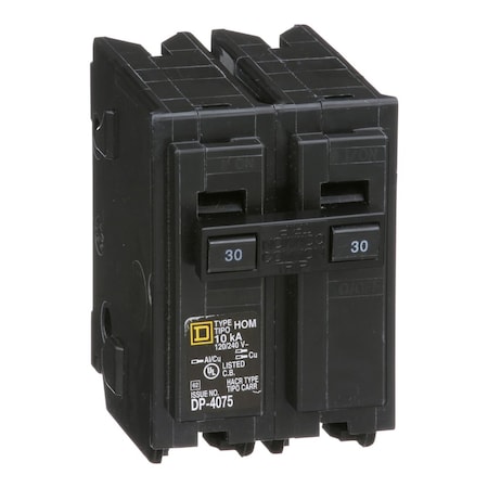 Square D Miniature Circuit Breaker, HOMELINE Series, 30A, 2 Pole, 240V AC, 10kA at 240V AC HOM2305219