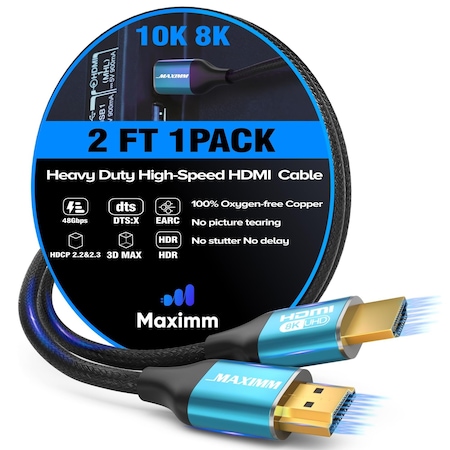 Maximm 2ft 8K 60Hz 48Gbps HDMI 2.1 Braided Cable, Blue KIT-8K-HDMI-2FT-BL1PK