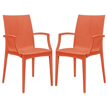 Leisuremod Weave Mace Indoor/Outdoor Arm Chair, Orange, 2PK MCA19OR2
