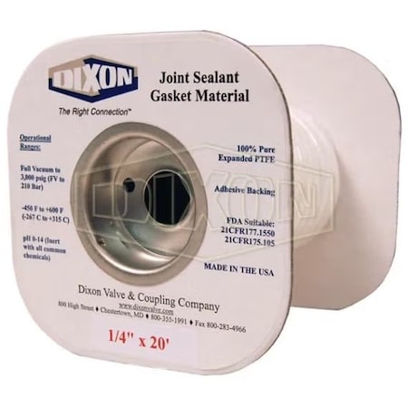 Dixon Joint Sealant Gasket, 15 ft L x 3/4 in W, 3000 psi, PTFE, Domestic LCJS12-15