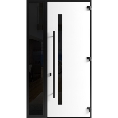Vdomdoors Front Exterior Prehung Steel Door Ronex0144 Grey 96 Sidelight Exterior Window Sidelite Entry Metal RONEX0144EXD-GRE-W36+16xH96-LH-I