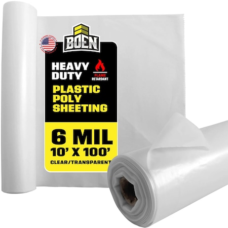 Boen Plastic Sheeting, 6 Mil, Clear, 10x100 ft PS-610FR