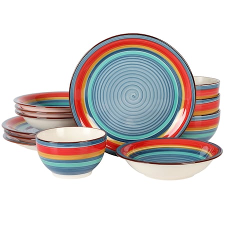 Gibson Home Rainbow 12 Piece Stoneware Dinnerware Set in Blue Multi 136584.12