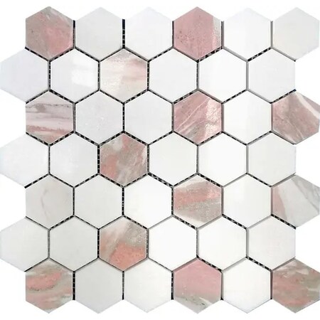 Apollo Tile Rosendal 12x12 in. Polished Thassos, Norway Rose Hexagon Mosaic Tile (4.83 sq ft/case) 5PK APLNOR88G45A