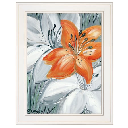 Homeroots Tiger Lily in Orange 1 White Framed Print Wall Art 405525