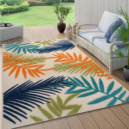World Rug Gallery Palm Frond Indoor/Outdoor Area Rug 2 ft 7 in x 12 ft Multi 5550MULTI4X6