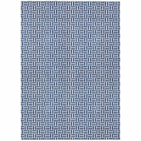 Homeroots 3' X 5' Navy Blue And Gray Geometric Washable Indoor Outdoor Area Rug 594485