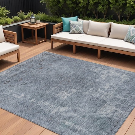Homeroots 10' X 14' Blue And Gray Abstract Washable Indoor Outdoor Area Rug 615505