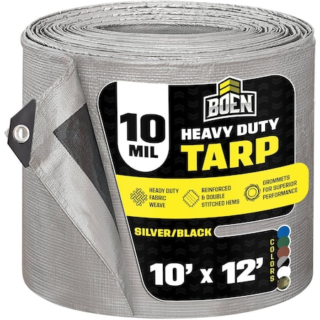 Boen Heavy Duty Tarp, 10 ft x 12 ft, 10 Mil, Silver, Polyethylene ST-1012