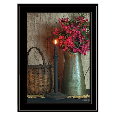 Homeroots Basket and Blossoms Black Framed Print Wall Art 406748