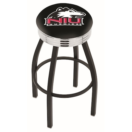 Holland Bar Stool Co 30" Blk Wrinkle Northern Illinois Swivel Bar Stool, Chrome Ring L8B3C30NorIll