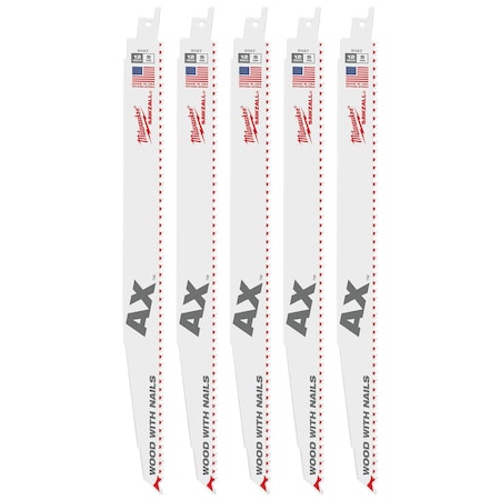 Milwaukee Tool 12" 5 TPI The Ax Sawzall Blade (5 Pk) 48-00-5027