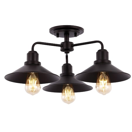 Jonathan Y Calvin 18.5" 3-Light Iron Industrial LED Semi Flush Mount, Oil Rubbed Bronze JYL7498A