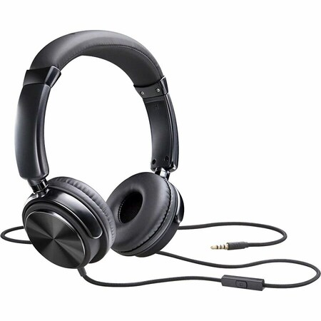 Compucessory Tangle-free Headset with Mic, Stereo, Wired, Binaural, Black 15165