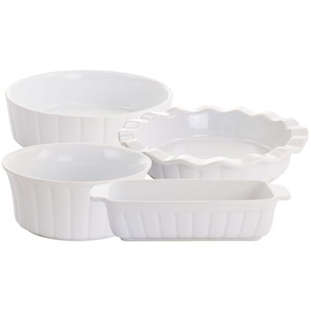 Gibson Elite Stoneware Gracious Dining 4 Piece Bakeware Set in White 131667.04