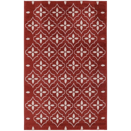 Homeroots 4' X 6' Brick Red And Ivory Geometric Indoor Outdoor Area Rug 572562